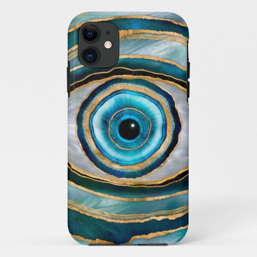 Evil Eye Amulet水の色のビー玉と金ゴールド Case-Mate iPhoneケース (裏面)
