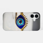 Evil Eye Gold Ring on Marble Background iPhone 16ケース (裏面横)