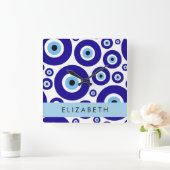 Evil Eye, Greek Eye, Turkish Eye, Mati, Your Name スクエア壁時計 (ホーム)