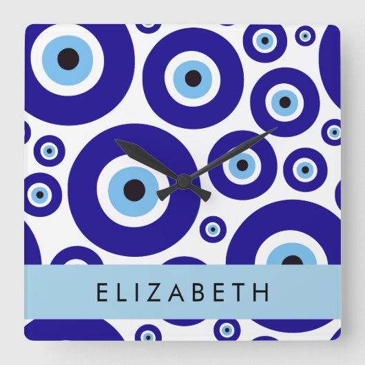 Evil Eye, Greek Eye, Turkish Eye, Mati, Your Name スクエア壁時計 (正面)