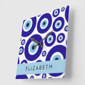 Evil Eye, Greek Eye, Turkish Eye, Mati, Your Name スクエア壁時計 (傾斜)