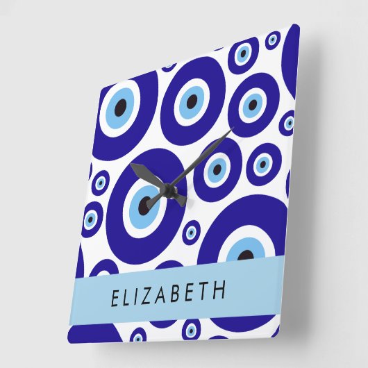 Evil Eye, Greek Eye, Turkish Eye, Mati, Your Name スクエア壁時計 (傾斜)