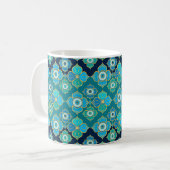 Evil Eye Pattern - Blue Teal and gold コーヒーマグカップ (正面左)