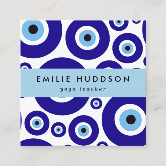 Evil Eye Pattern, Greek Eye, Nazar, Yoga Teacher スクエア名刺 (正面)
