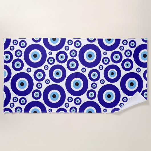 Evil Eye Pattern, Greek Eye, Turkish Eye, Nazar ビーチタオル (正面)