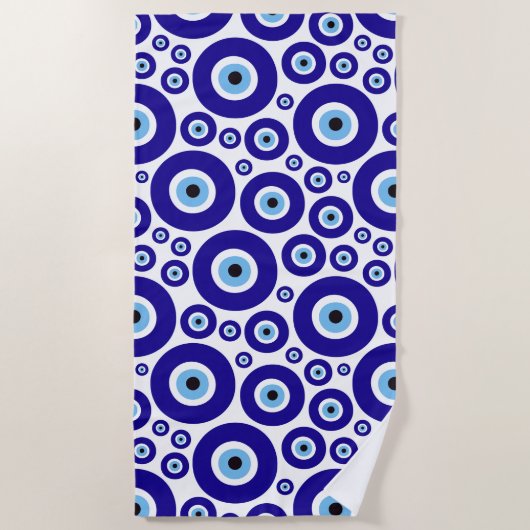 Evil Eye Pattern, Greek Eye, Turkish Eye, Nazar ビーチタオル (正面)