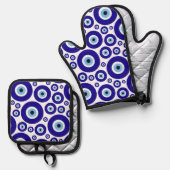 Evil Eye Pattern, Greek Eye, Turkish Eye, Nazar 鍋つかみ&鍋敷きセット (正面/裏面)
