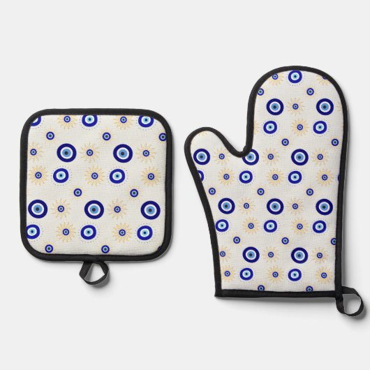 Evil Eye Symbol 鍋つかみ&鍋敷きセット (正面)