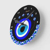 Evil Eye Talisman & Arabic Amulet /トルコ語,ギリシャ語 ラウンド壁時計 (傾斜)