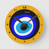 Evil Eye Talisman & Arabic Amulet /トルコ語，ギリシャ語 ラウンド壁時計 (正面)