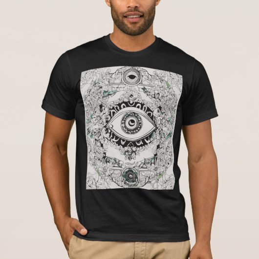 Evil Eye Tattoo Art Tee – 黒はっきりした、青、緑 Tシャツ (正面)