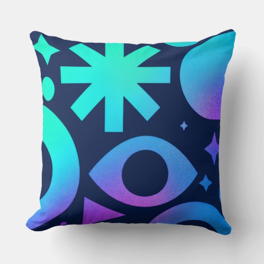 Evil Eye Throw Pillow Cosmic Teal Purple Mystical  クッション (正面)