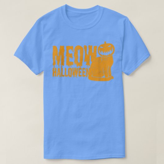 Evil Grin Pumpkin Cat Meow Happy Halloween Tシャツ (デザイン正面)