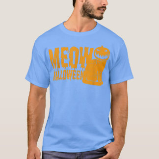 Evil Grin Pumpkin Cat Meow Happy Halloween Tシャツ