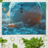 Evil Halloween Snowman with Glowing Eyes キッチンタオル (折り畳み)