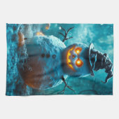Evil Halloween Snowman with Glowing Eyes キッチンタオル (横)
