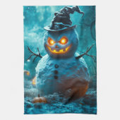 Evil Halloween Snowman with Glowing Eyes キッチンタオル (縦)