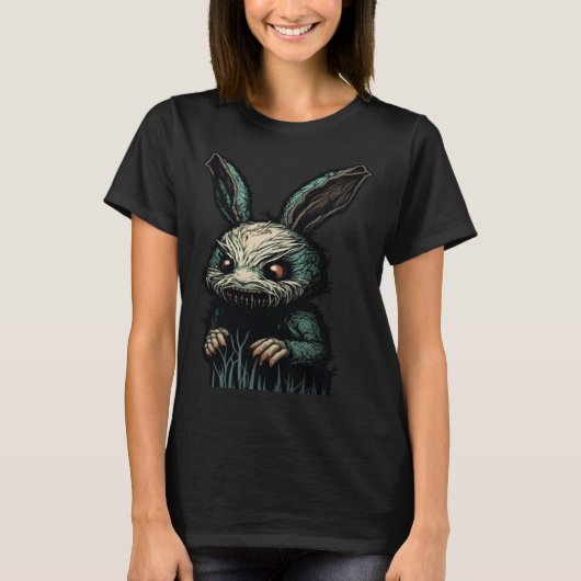 Evil Horror Bunny Nightmare Scary Terrifying Hallo Tシャツ (正面)