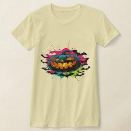Evil Pumpkin Halloween Graphic Tee – 怖白熱［赤熱］光を放つい Tシャツ