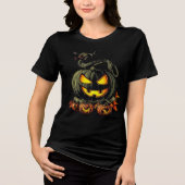 Evil Pumpkin with Snake Halloween Artwork トライブレンドＴシャツ (正面)