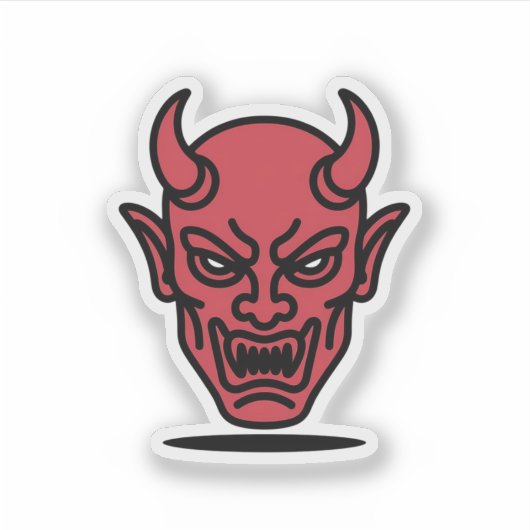 Evil Red Devil Face Halloween Sticker シール (正面)