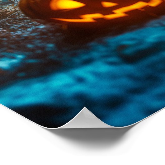 Evil Snowman with Glowing Pumpkins in Dark Forest ポスター (角)