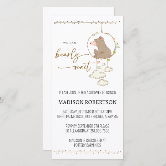 Evite我々は真珠のように待つことができ赤ちゃんシャワーDigi招待状 セーブザデート (正面/裏面)