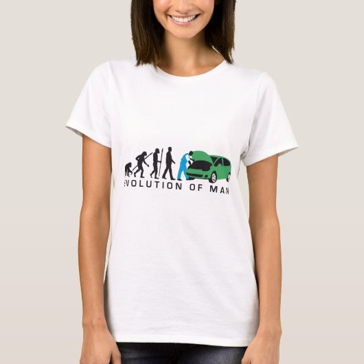 evolution of man car auto mechanic tシャツ (正面)