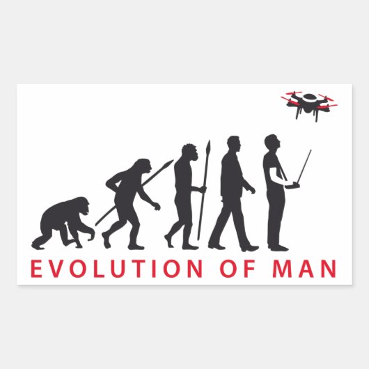 evolution of man controlling drone 長方形シール (正面)