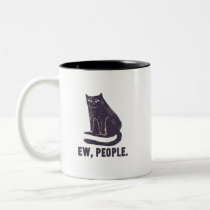 Ew,人々のおもしろいユーモア内向的なMeowy Black Cat ツートーンマグカップ