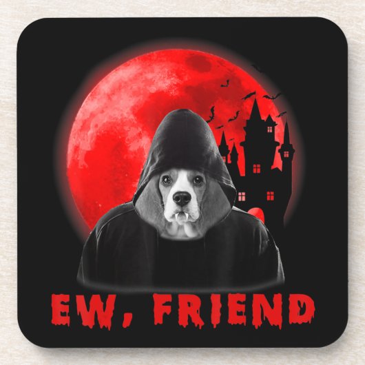 Ew,友人のビーグル犬ハロウィーン犬ヴァンパイアの贈り物 コースター (正面)