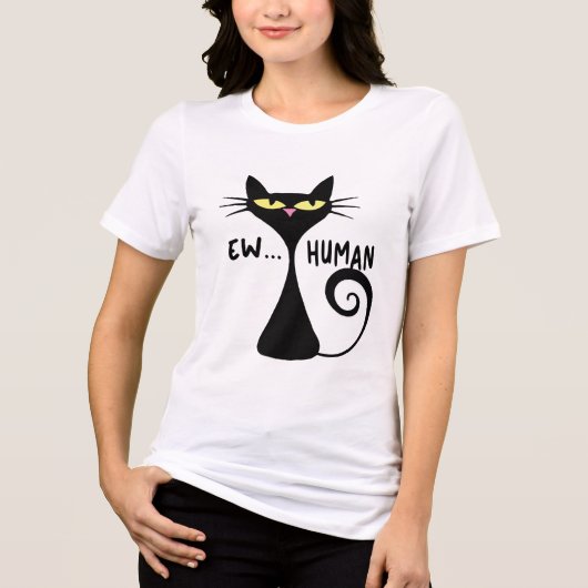 Ew Human - Black Catお洒落 Minimalist Art トライブレンドＴシャツ (正面)