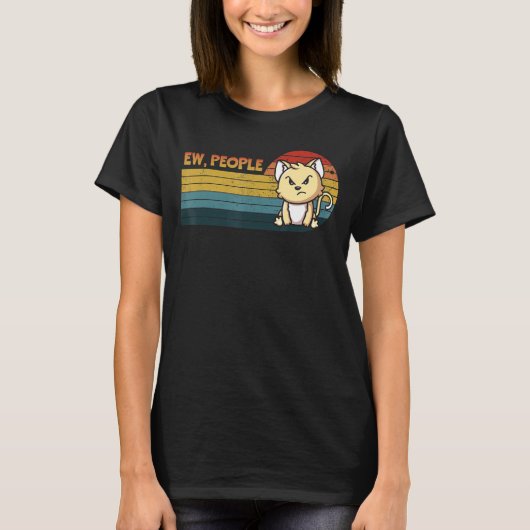 Ew peopleレトロスタイル怒可愛い猫男性女性 tシャツ (正面)