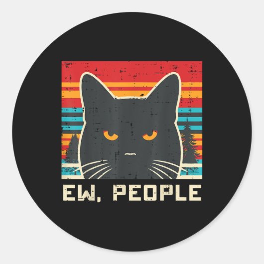 Ew People黒猫おもしろいことわざ内向女性M ラウンドシール (正面)
