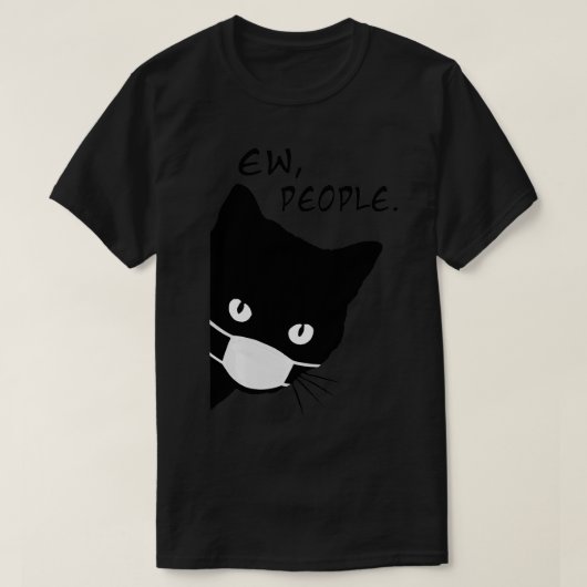 Ew People おもしろい Black Cat顔マスク覗き猫モ Tシャツ (デザイン正面)