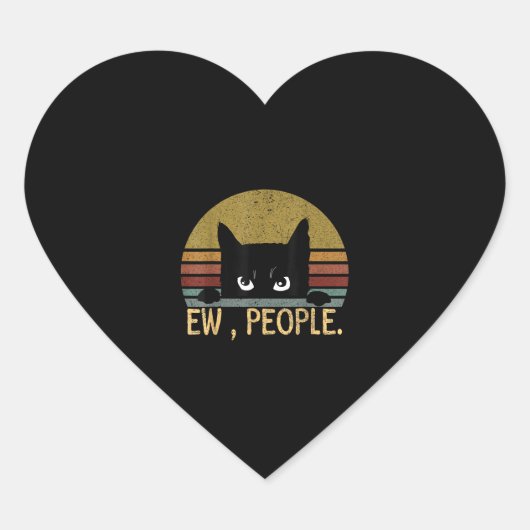 Ew, People Black Catヴィンテージレトロおもしろい- Cat ハートシール (正面)