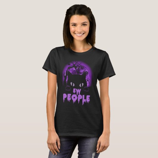 Ew People  Black Cat Anti Social Introvert Hallowe Tシャツ (正面フル)