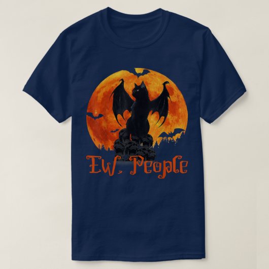 Ew People Black Cat Bat Wings Halloween Tシャツ (デザイン正面)