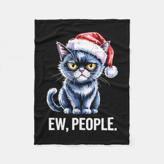 Ew People Black Cat Christmas Funny Introvert Holi フリースブランケット (正面)
