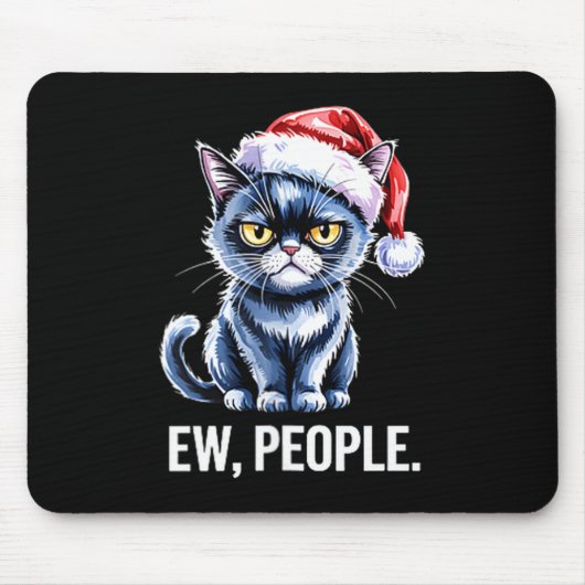 Ew People Black Cat Christmas Funny Introvert Holi マウスパッド (正面)