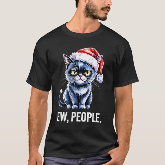 Ew People Black Cat Christmas Funny Introvert Holi Tシャツ (正面)