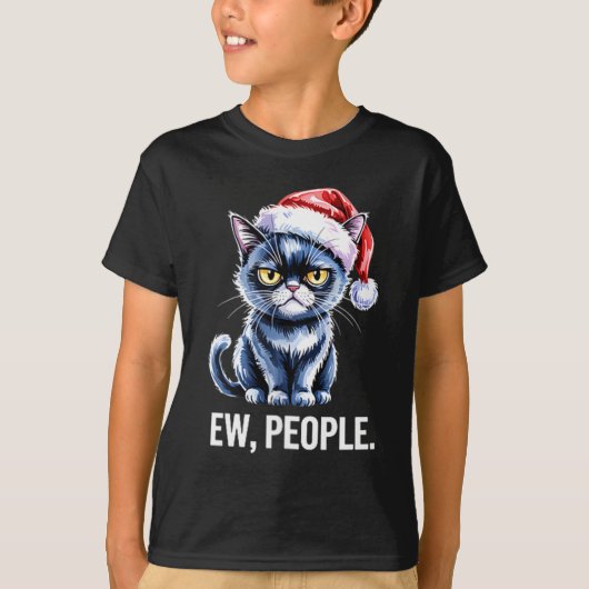 Ew People Black Cat Christmas Funny Introvert Holi Tシャツ (正面)