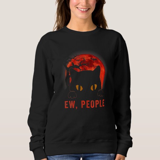 Ew People  Black Cat Evil Eyes Meowy Kitten Hallow スウェットシャツ (正面)