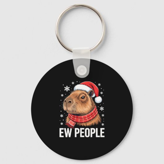 Ew People Capybara Christmas Funny Introvert Holid キーホルダー (正面)