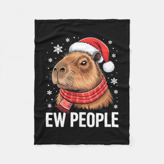 Ew People Capybara Christmas Funny Introvert Holid フリースブランケット (正面)
