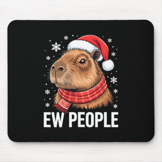 Ew People Capybara Christmas Funny Introvert Holid マウスパッド (正面)
