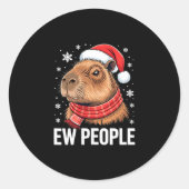 Ew People Capybara Christmas Funny Introvert Holid ラウンドシール (正面)