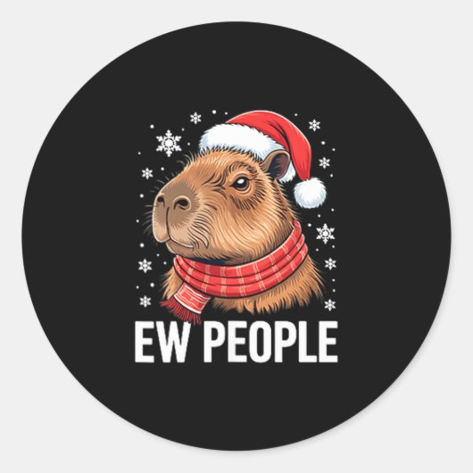 Ew People Capybara Christmas Funny Introvert Holid ラウンドシール (正面)