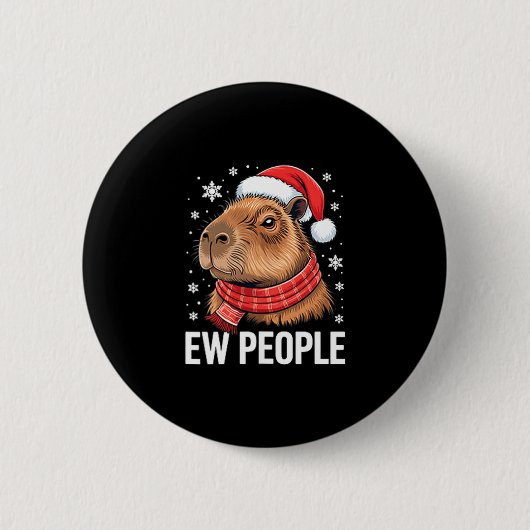 Ew People Capybara Christmas Funny Introvert Holid 缶バッジ (正面)