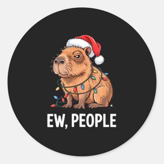 Ew People Capybara Christmas Lights Funny Introver ラウンドシール (正面)